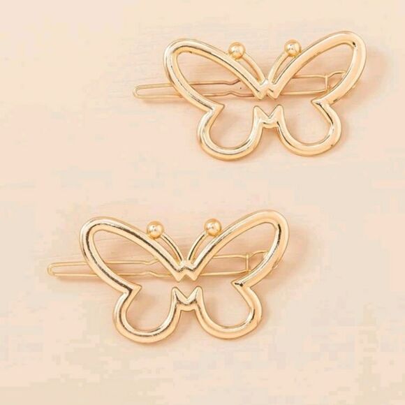 Gold Butterfly Hair Clips 2pc - Picture 1 of 4